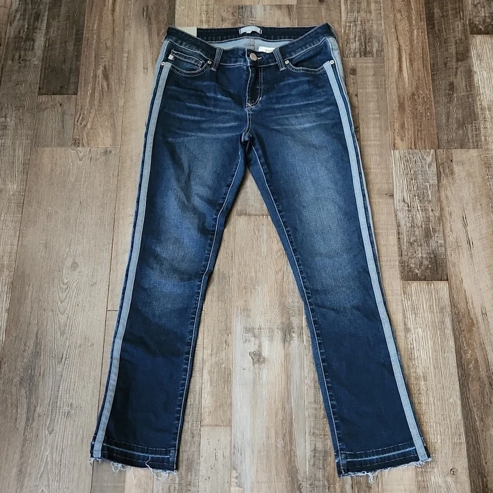 Dear John Raven‎ Womens 3 Snap Raw Hem Jeans Size 27 Zip Button Racing Stripe